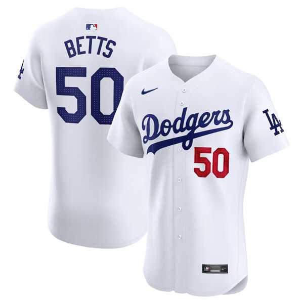 Mens Los Angeles Dodgers #50 Mookie Betts White Home Elite Stitched Jersey Dzhi